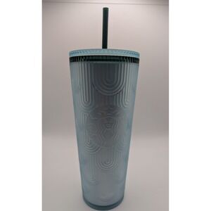 Starbucks 2022 Light Blue Arched Pattern Tumbler with Straw 24 oz